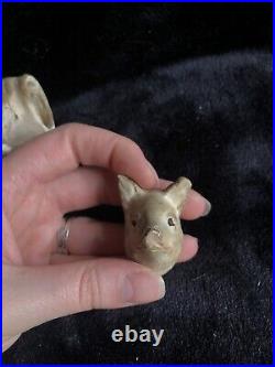 Antique White German Paper Mache Composition Pig Candy Container Figurine-1900s