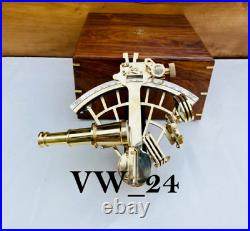 Antique Working Vintage Nautical German Marine Brass Sextant With Wooden Box