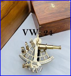 Antique Working Vintage Nautical German Marine Brass Sextant With Wooden Box