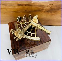 Antique Working Vintage Nautical German Marine Brass Sextant With Wooden Box