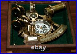 Antique Working Vintage Nautical German Marine Brass Sextant With Wooden Box