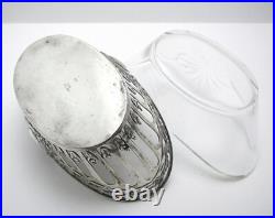 Antique c1890 German Pierced Silver 800 Bon Bon Nut Glass Dish Sugar Bowl Basket