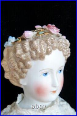 Antique c. 1880 German Dornheim Parian Doll With Flowers in Her Hair 17