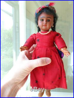 Antique doll black doll brown bisque with pearl earrings very cute girl