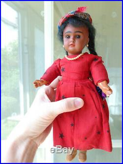 Antique doll black doll brown bisque with pearl earrings very cute girl