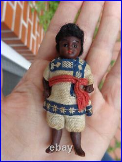 Antique dollhouse doll black mignonette closed mouth brown bisque black doll