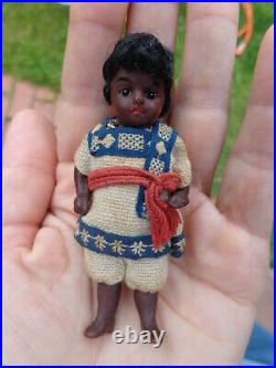 Antique dollhouse doll black mignonette closed mouth brown bisque black doll