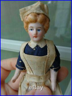 Antique dollhouse doll c1900 rare nanny with baby original dress & bonnet