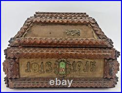 Antique german jewelry box 1910's woodwork carving