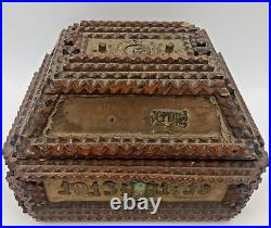 Antique german jewelry box 1910's woodwork carving