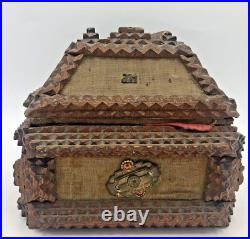 Antique german jewelry box 1910's woodwork carving