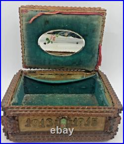 Antique german jewelry box 1910's woodwork carving