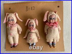 Antique sample card with 3 Kestner Googlys-Bunnys