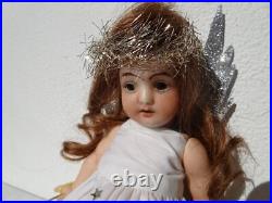 Antique, vintage 8'' small German, bisque, Christmas fairy doll, angel, tree topper