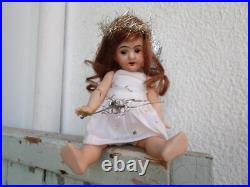 Antique, vintage 8'' small German, bisque, Christmas fairy doll, angel, tree topper