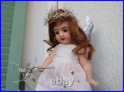 Antique, vintage 8'' small German, bisque, Christmas fairy doll, angel, tree topper