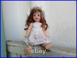 Antique, vintage 8'' small German, bisque, Christmas fairy doll, angel, tree topper