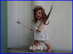 Antique, vintage 8'' small German, bisque, Christmas fairy doll, angel, tree topper