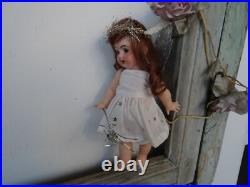 Antique, vintage 8'' small German, bisque, Christmas fairy doll, angel, tree topper