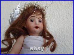 Antique, vintage 8'' small German, bisque, Christmas fairy doll, angel, tree topper