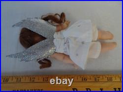 Antique, vintage 8'' small German, bisque, Christmas fairy doll, angel, tree topper