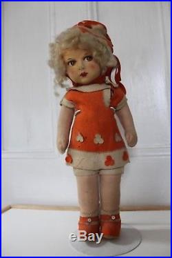 Antique vintage Dean's Rag Book Felt and cloth doll, 18, all original