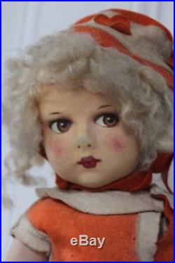 Antique vintage Dean's Rag Book Felt and cloth doll, 18, all original