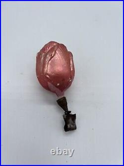 Antique/vintage. German Glass Christmas Ornament Pink Rose/tulip Flower Clip On