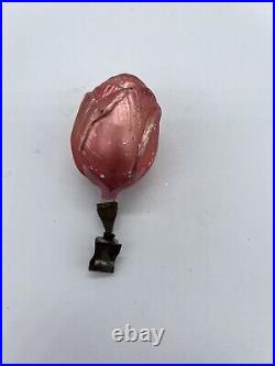 Antique/vintage. German Glass Christmas Ornament Pink Rose/tulip Flower Clip On