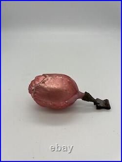 Antique/vintage. German Glass Christmas Ornament Pink Rose/tulip Flower Clip On