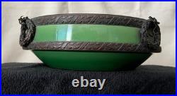 Antiques Vintage German Porcelaine 12 Green Bowl with Bronze Trim Wreath Detail