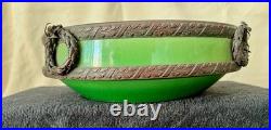 Antiques Vintage German Porcelaine 12 Green Bowl with Bronze Trim Wreath Detail
