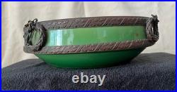 Antiques Vintage German Porcelaine 12 Green Bowl with Bronze Trim Wreath Detail Antiques Vintage German Porcelaine 12 Green Bowl with Bronze Trim Wreath Detail