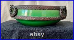 Antiques Vintage German Porcelaine 12 Green Bowl with Bronze Trim Wreath Detail