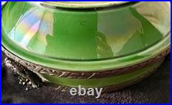 Antiques Vintage German Porcelaine 12 Green Bowl with Bronze Trim Wreath Detail