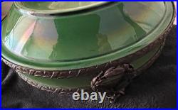 Antiques Vintage German Porcelaine 12 Green Bowl with Bronze Trim Wreath Detail
