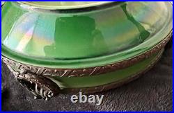 Antiques Vintage German Porcelaine 12 Green Bowl with Bronze Trim Wreath Detail