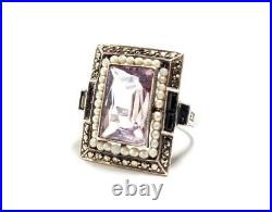 Art Deco Amethyst Ring Pre WWII German Amethyst Seed Pearl Sterling Ring Sz 7.75