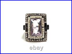 Art Deco Amethyst Ring Pre WWII German Amethyst Seed Pearl Sterling Ring Sz 7.75