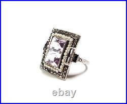 Art Deco Amethyst Ring Pre WWII German Amethyst Seed Pearl Sterling Ring Sz 7.75