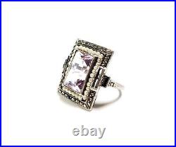 Art Deco Amethyst Ring Pre WWII German Amethyst Seed Pearl Sterling Ring Sz 7.75