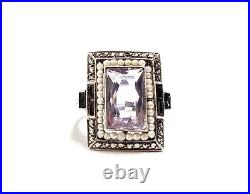 Art Deco Amethyst Ring Pre WWII German Amethyst Seed Pearl Sterling Ring Sz 7.75