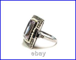 Art Deco Amethyst Ring Pre WWII German Amethyst Seed Pearl Sterling Ring Sz 7.75