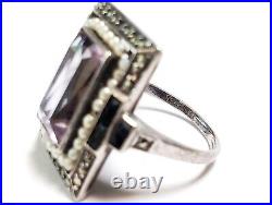 Art Deco Amethyst Ring Pre WWII German Amethyst Seed Pearl Sterling Ring Sz 7.75