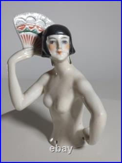 Art Deco German Porcelain Half Doll Fan Dancer Nude Lady