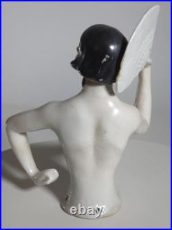 Art Deco German Porcelain Half Doll Fan Dancer Nude Lady
