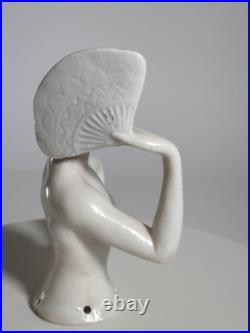 Art Deco German Porcelain Half Doll Fan Dancer Nude Lady