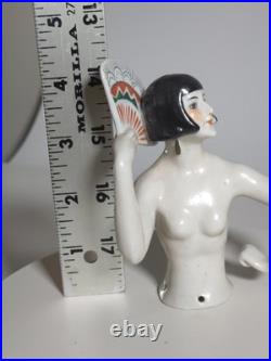 Art Deco German Porcelain Half Doll Fan Dancer Nude Lady
