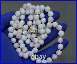 Art Deco Natural Angel Skin Coral 2 Strand Bead Necklace Gild Silver Clasp 133g