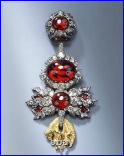 Art Deco Vintage Garnet 925 Silver rose cut diamond Golden Fleece German brooch
